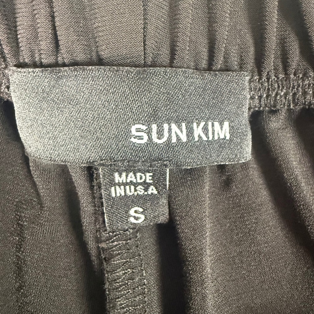 Sun Kim Wide Leg Pants Womens Size S Black Jersey Stretch Lagenlook Avant Garde - Picture 2 of 8